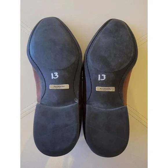 Magnanni Men's Tan Double Monk Cap Toe Brown Leather Shoes Size 10.5 M 17602‎